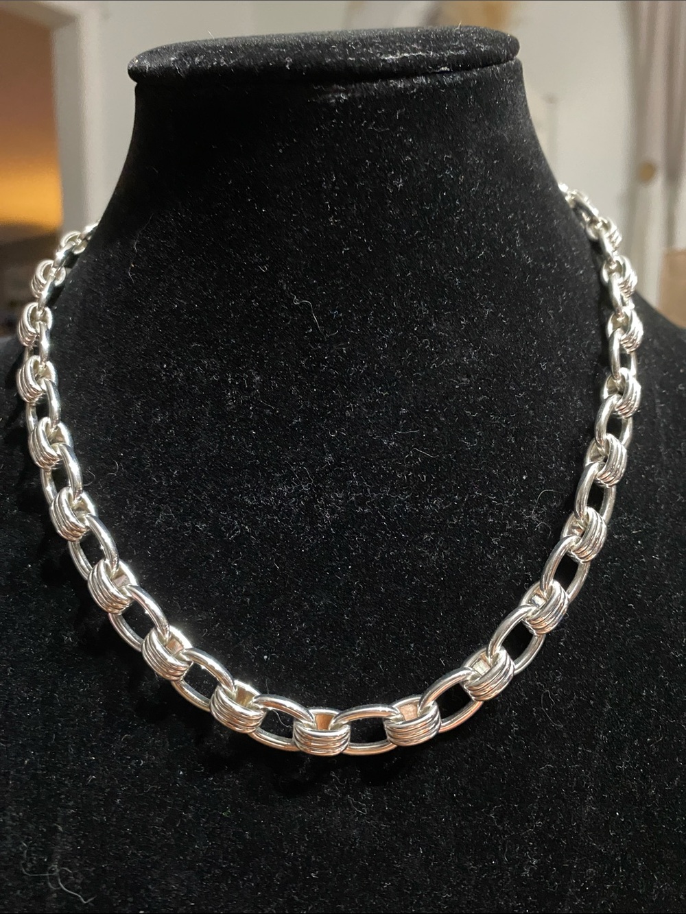 Chaps Silver-Tone Textured Link Necklace